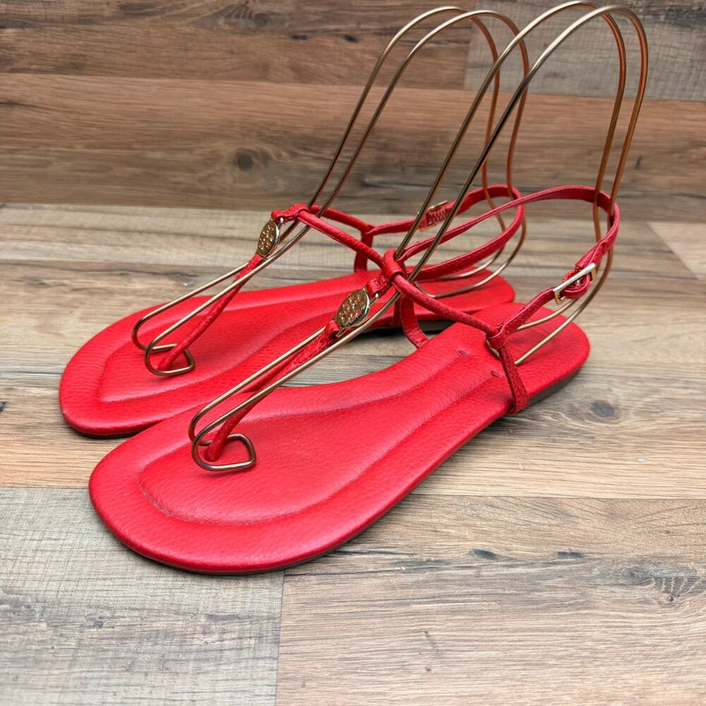 Tory Burch size 8.5 red Leather  Thong Slingback Sandals